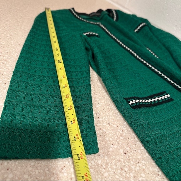 Ming Wang Green Textured Knit Suit Jacket Ribbon Trim Eye & Hook Black White PXS - Picture 14 of 15